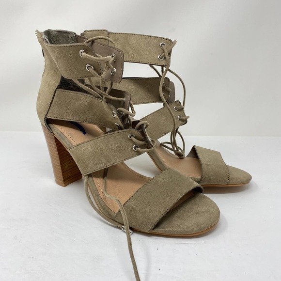 torrid Shoes - Torrid Sz 10W Taupe Cage Heeled Sandals Lace Up
